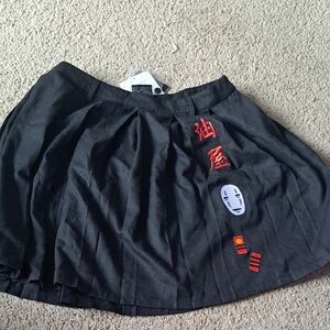 Stylish Black Skater Skirt with Red Embroidery